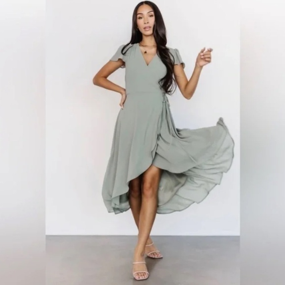 Baltic Born Bristol Midi Wrap Dress in Sage Green Size Large NWT